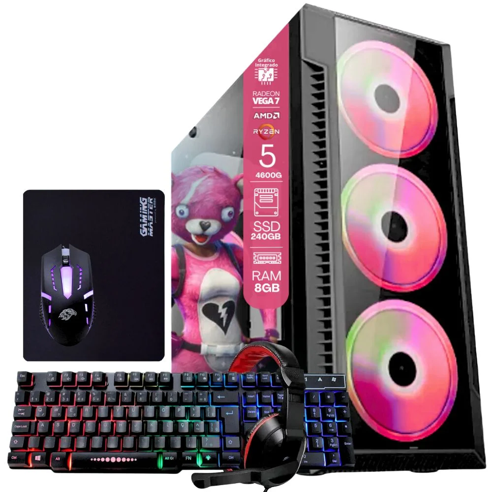 PC Gamer Balão.info, AMD Ryzen 5, 8GB, SSD 240GB, Windows 10 Pro Trial + Teclado/Mouse, Mouse Pad, Headset