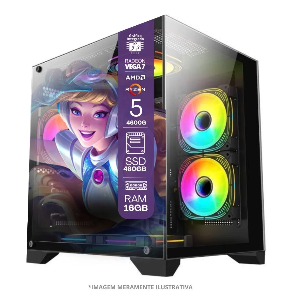 PC Gamer Tob, AMD Ryzen 5-4600g, 16GB, SSD 480GB, Windows 10 Pro Trial + Teclado/Mouse, Mouse Pad, Headset - view 3