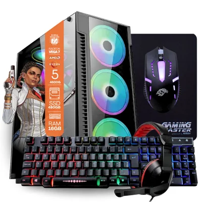 PC Gamer Tob, AMD Ryzen 5, 16GB, SSD 480GB, Windows 10 Pro Trial + Teclado/Mouse, Mouse Pad, Headset