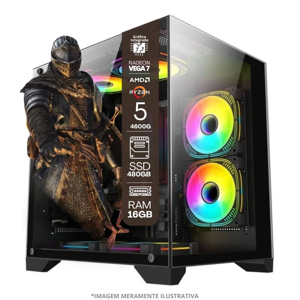 PC Gamer Tob, AMD Ryzen 5-4600G, 16GB, SSD 480GB, Windows 10 Pro Trial + Monitor 23" + Teclado/Mouse, Mouse Pad, Headset - view 3