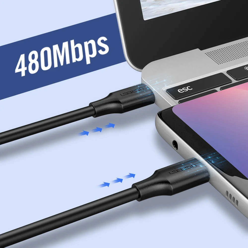 Imagem 2 de 4 do produto Cabo USB C 2.0 Ugreen Macho/macho 480mbs, Max. 3a 1m, Preto