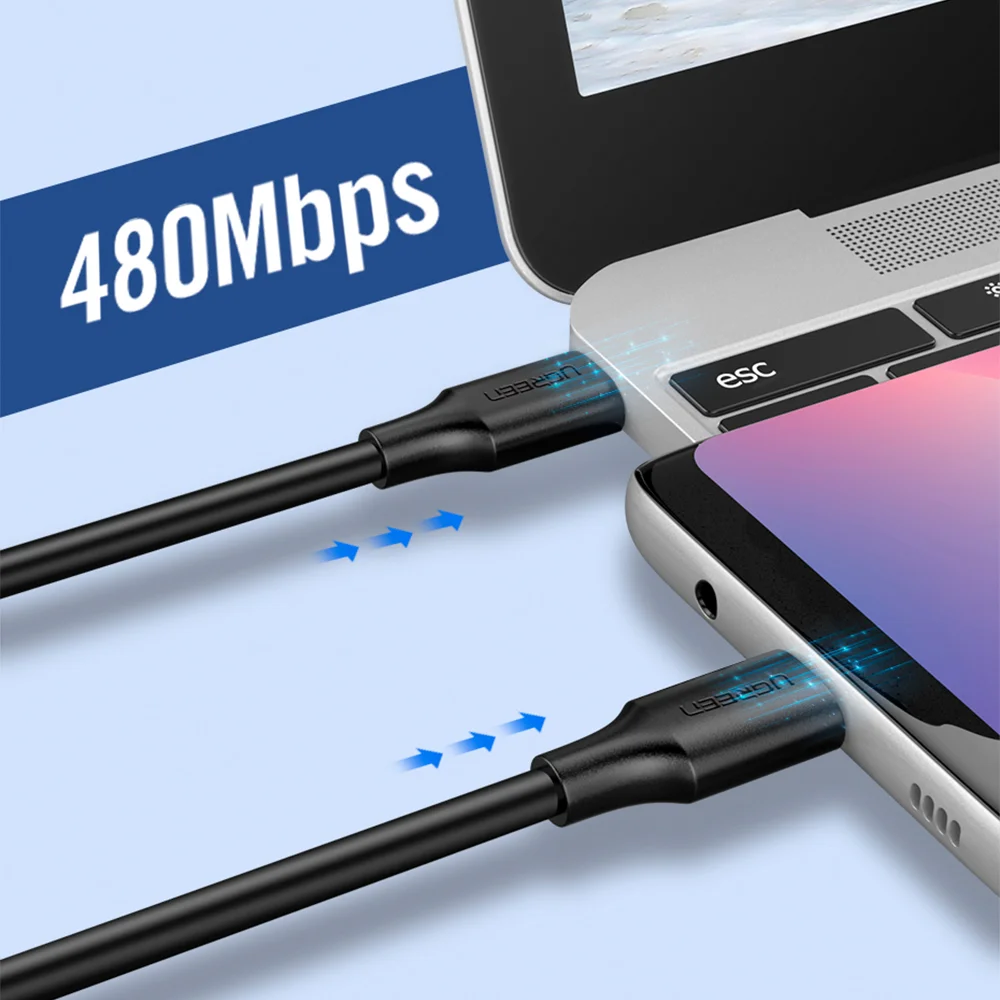 Imagem 3 de 4 do produto Cabo Dados Ugreen, USB C 2.0, Macho 480mbs, Max. 3a 0.5m, Preto