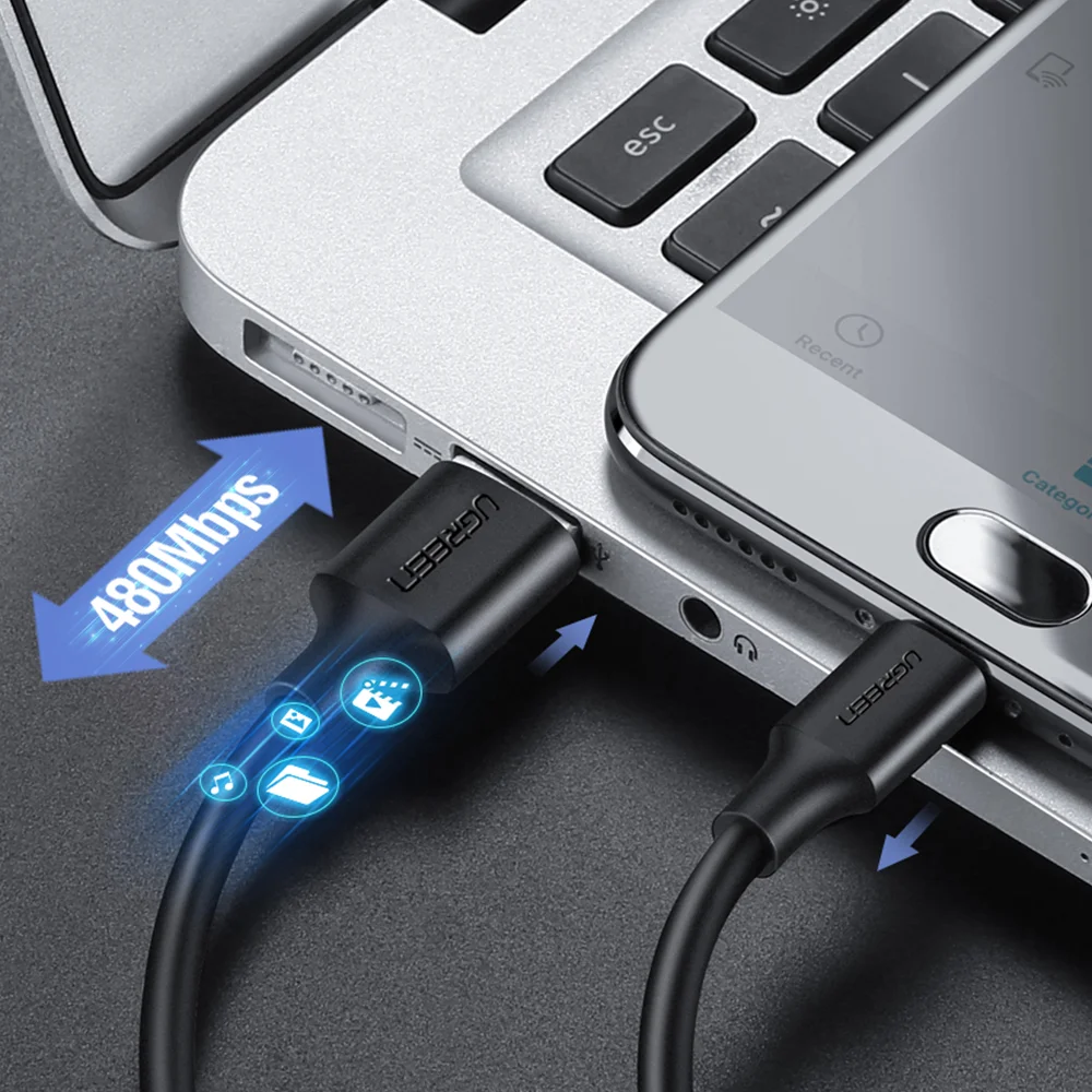 Imagem 3 de 5 do produto Cabo USB 2.0 Ugreen, Para Micro USB, Macho, 1 Metros, Preto