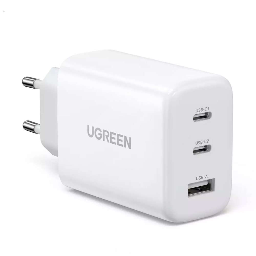 Carregador Rápido Ugreen 2 Em 1, USB C E A Gan Pd 65w, Branco