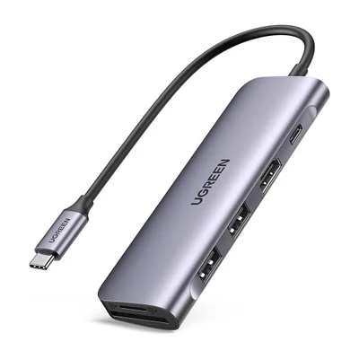 Adaptador Hub Multiportas Ugreen, 6 Em 1, Para USB-c Cinza