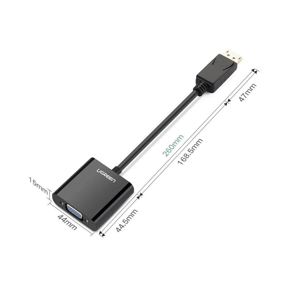 Imagem 2 de 4 do produto Adaptador Vídeo Ugreen, Displayport Macho P/ VGA Fêmea, Preto