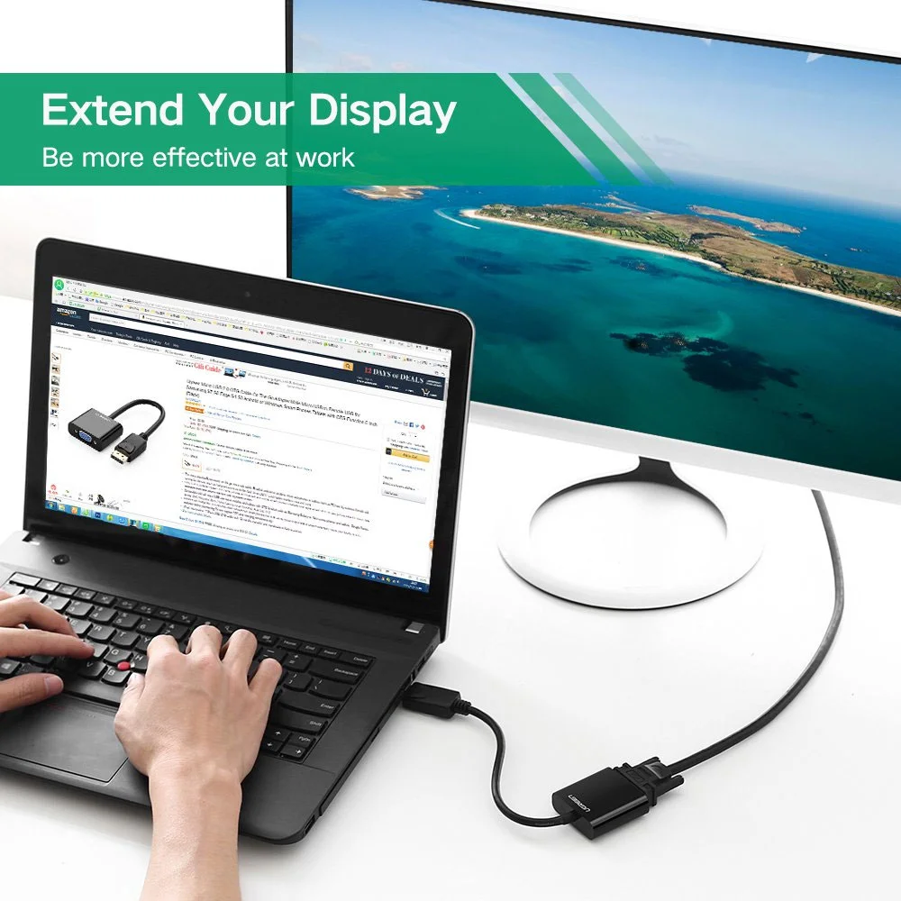 Imagem 3 de 4 do produto Adaptador Vídeo Ugreen, Displayport Macho P/ VGA Fêmea, Preto