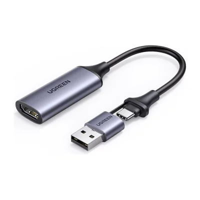 Adaptador De Vídeo Ugreen, HDMI Femêa Para USB A/C Macho, Preto