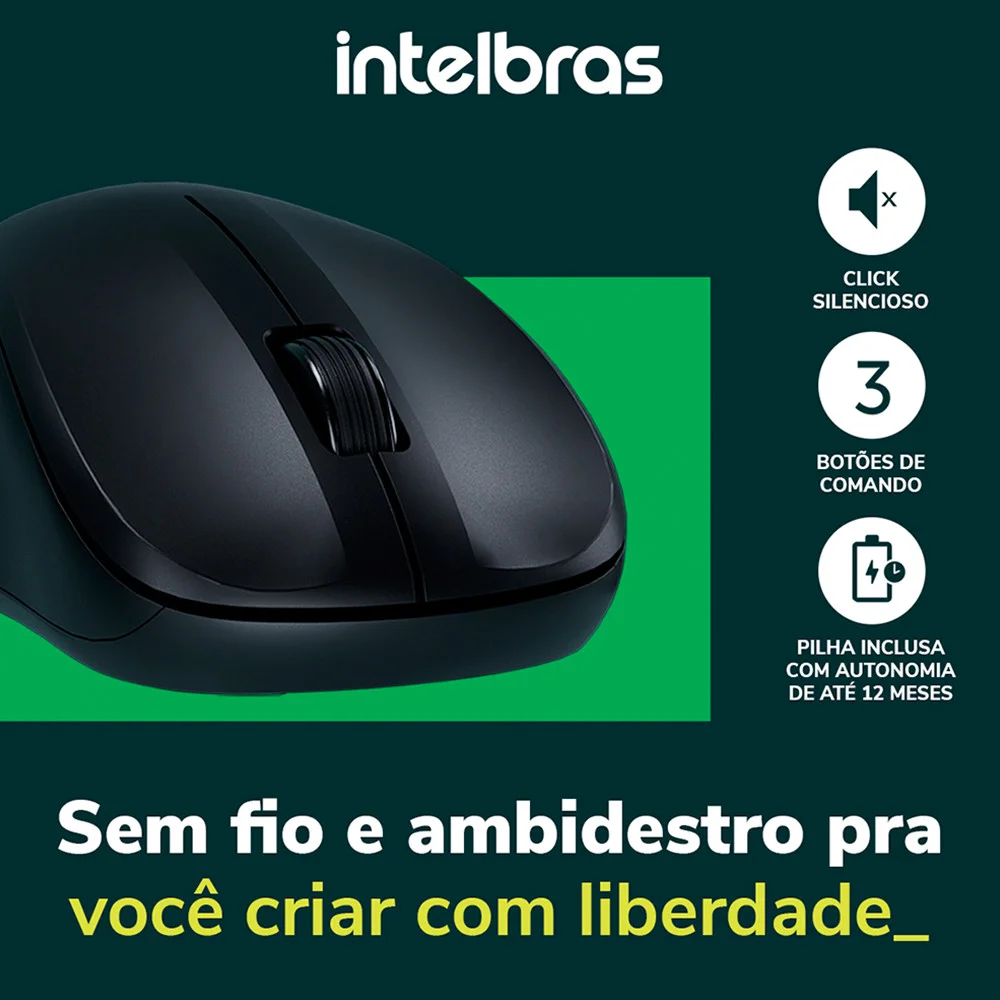 Imagem 3 de 5 do produto Mouse Sem Fio Intelbras Msi 55, 1600 Dpi, Usb 2.0 - 4290023