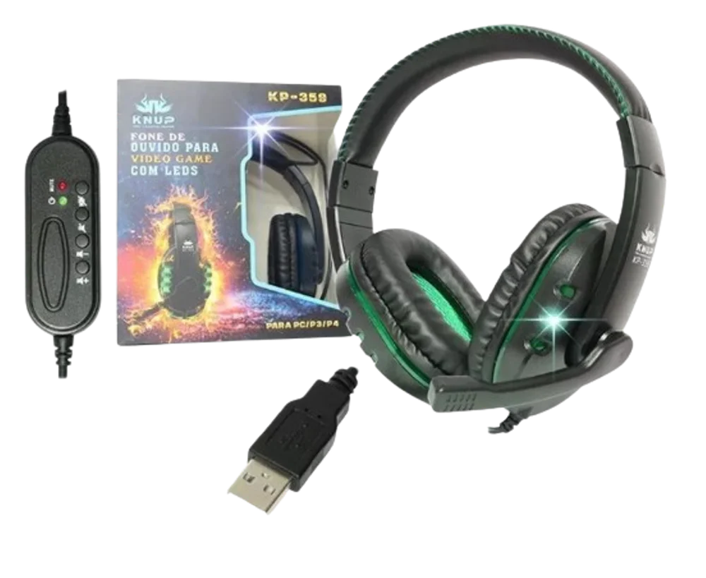 Imagem 5 de 5 do produto Fone De Ouvido Gamer Headset Knup 359, Com Fio, Conexão USB, E Controle, Preto