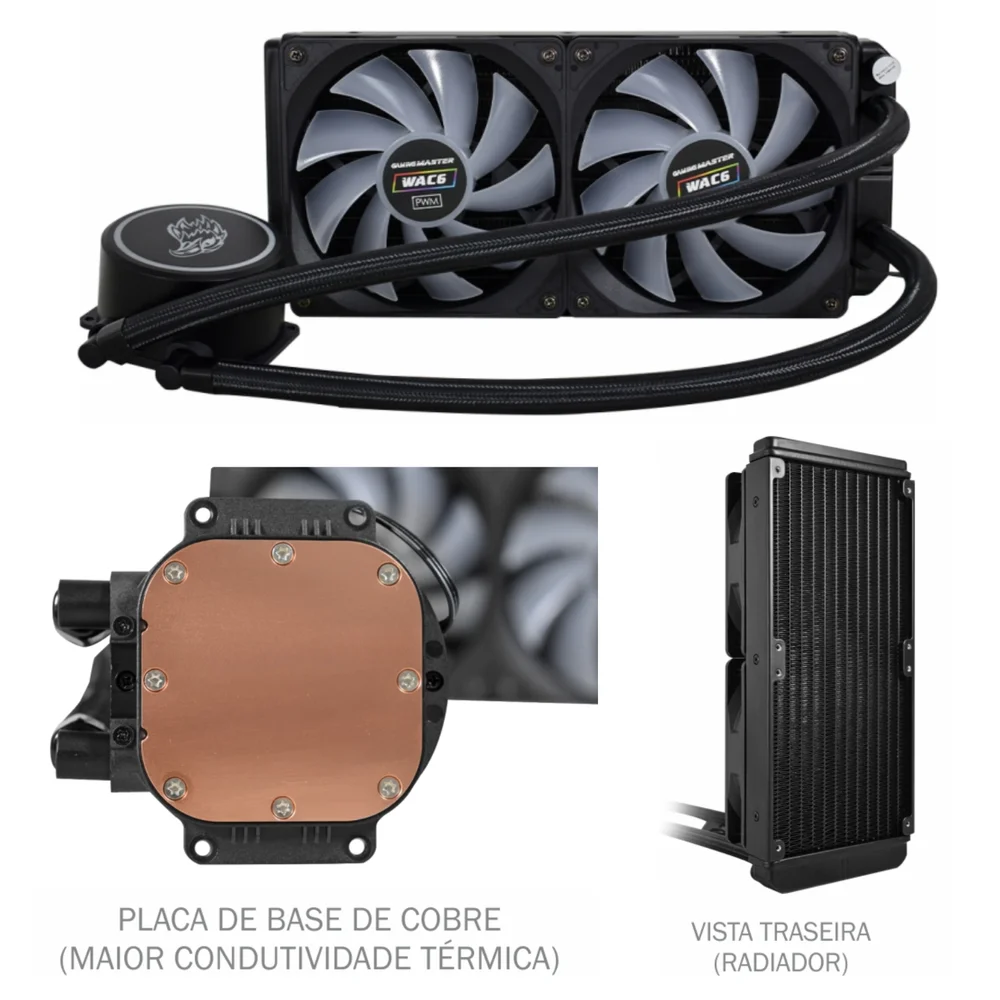 Water Cooler K-mex Wac6, 240mm, 2 Coolers, Preto Intel, AMD, Led Multicolor 8