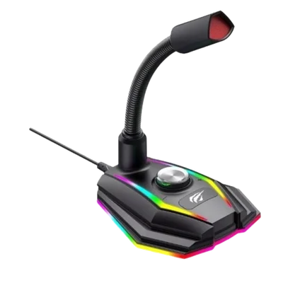 Microfone De Mesa Gamer Havit, RGB, USB, Preto - Gk56b
