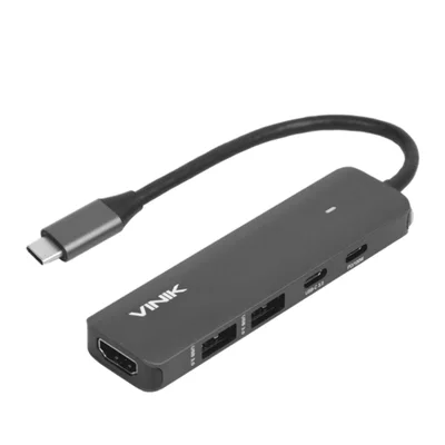 Adaptador Hub USB Type C, 5 Em 1, 2x USB 3.0 + HDMI 4k, Type C Pd 100w, Type C Dt Vinik - Hv51c