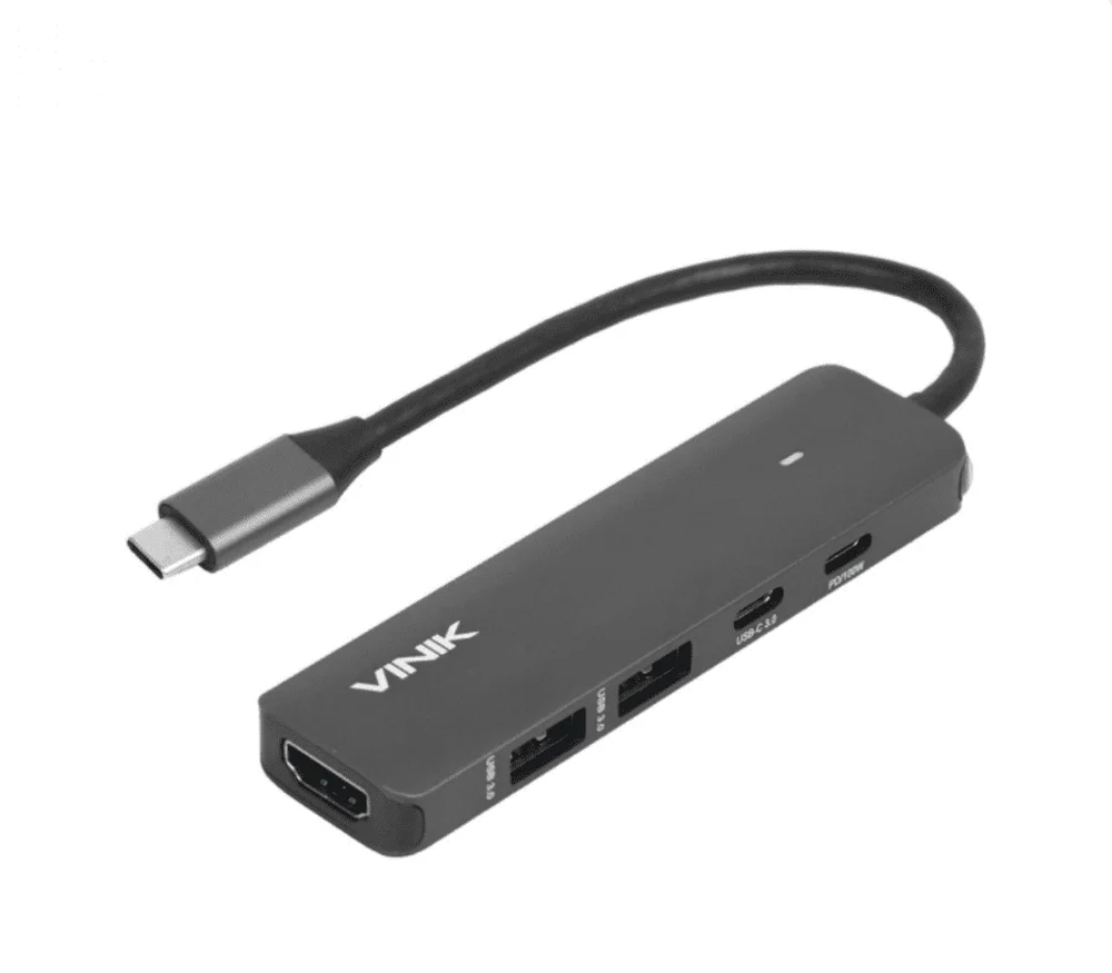 Imagem 1 de 5 do produto Adaptador Hub USB Type C, 5 Em 1, 2x USB 3.0 + HDMI 4k, Type C Pd 100w, Type C Dt Vinik - Hv51c