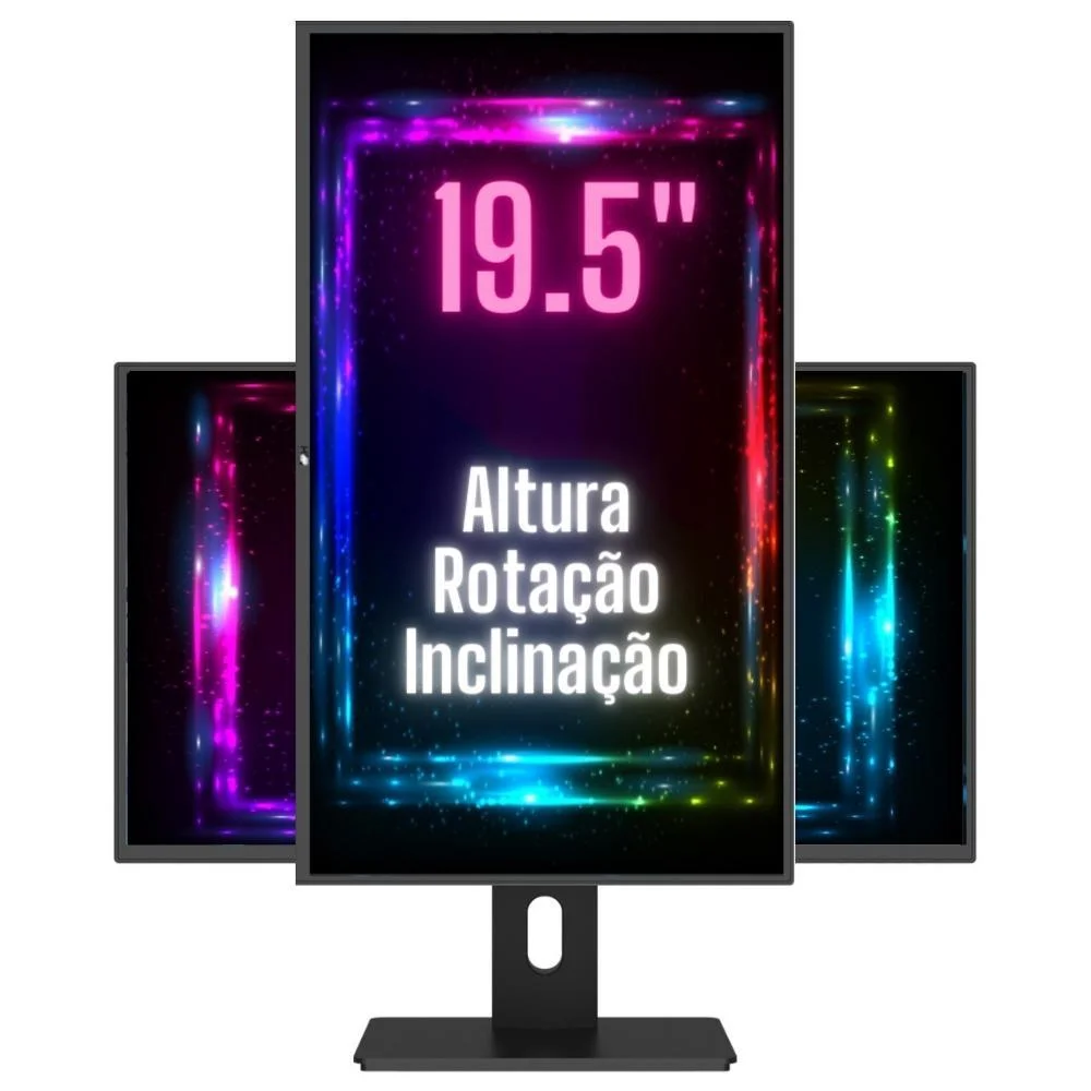 Monitor 3green 19.5" LED, Widescreen, 75H, 2Ms, Hd+, HDMI, Vesa, Ajuste De Altura, Rotação, Inclinação