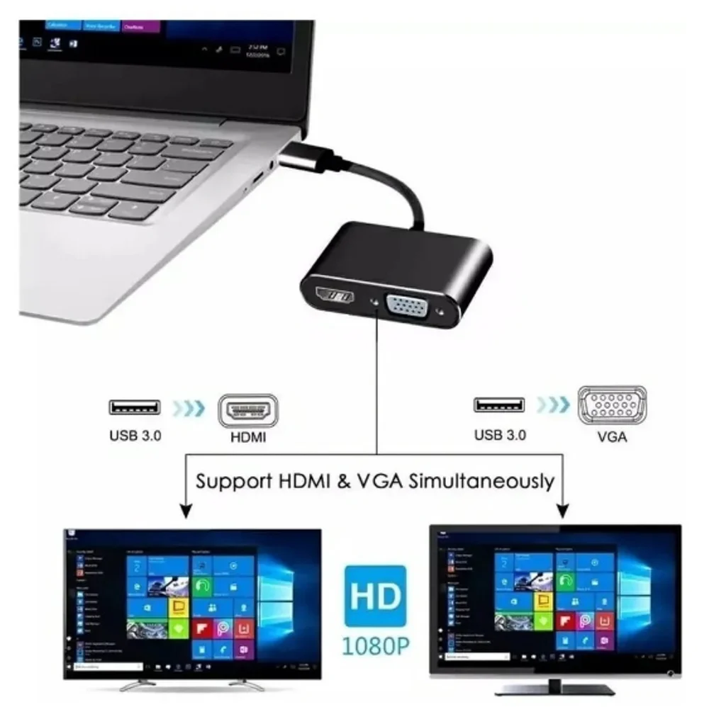 Imagem 3 de 3 do produto Cabo Adaptador USB 3.0, Para HDMI, VGA, Vídeo, Audio 1080p
