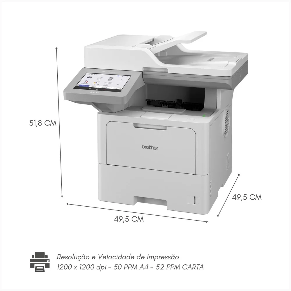 Imagem 5 de 5 do produto Multifuncional Brother Laser Monocromatica, WIFI, A4 Duplex, Branco - Mfcl6912dw