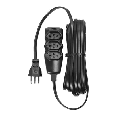 Extensão Elétrica, 3 Tomadas Pp, Plano 3x0,75, 10m, Preta