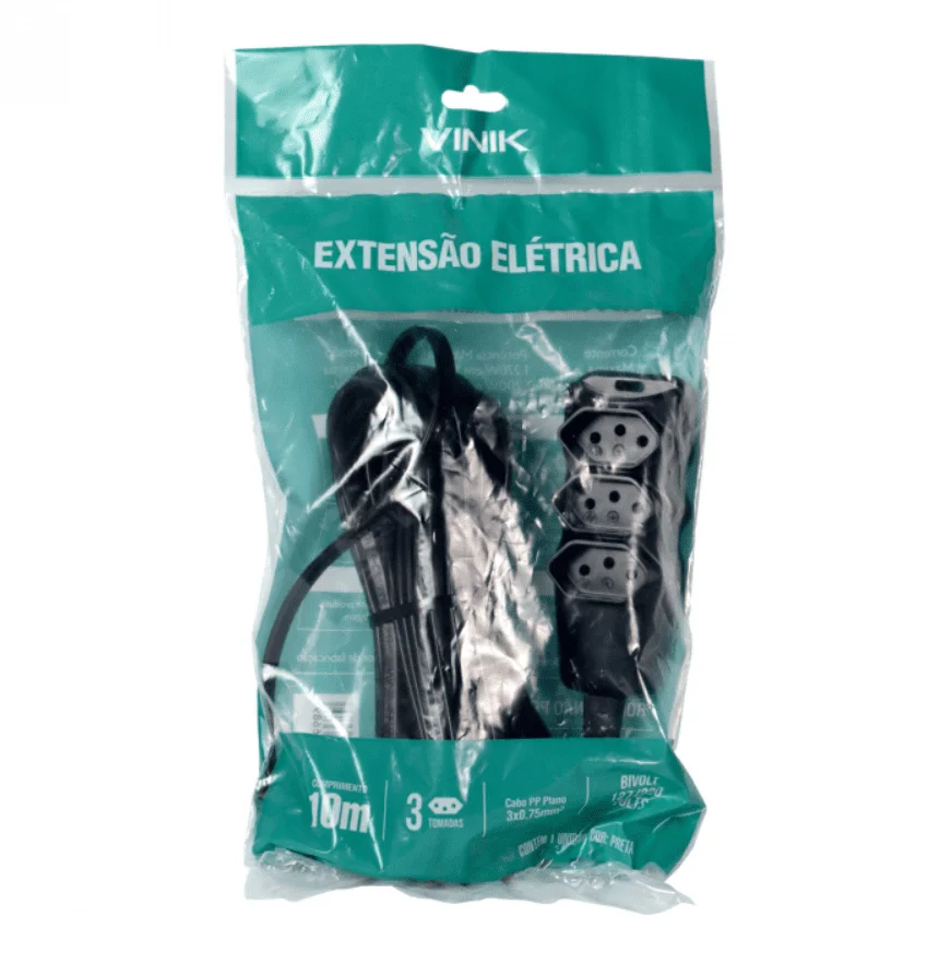 Imagem 5 de 5 do produto Extensão Elétrica, 3 Tomadas Pp, Plano 3x0,75, 10m, Preta