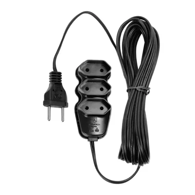 Extensão Elétrica, 3 Tomadas, Pl 2x0,75, 5m, Preta