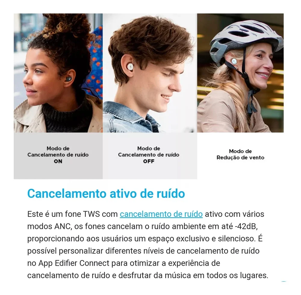 Fone De Ouvido Sem Fio Edifier Tws1 Pro 2, Cancelamento Ruído Inteligente, Touch Control, Bluetooth 5.3