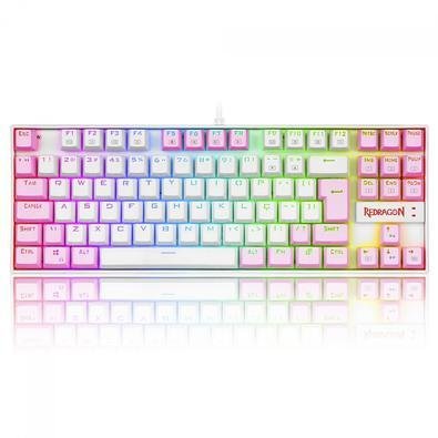 Teclado Mecanico Gamer Kumara RGB Switch Blue Redragon, Branco E Rosa -  K552wp-rGB