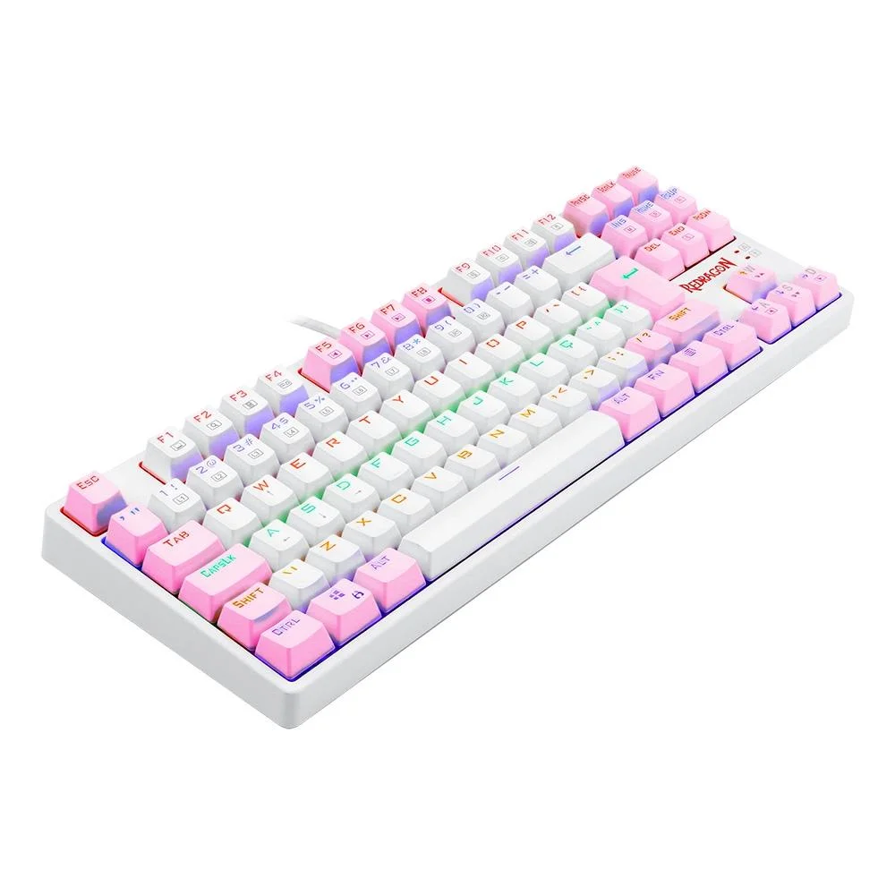 Teclado Mecânico Gamer Redragon Daksa Rainbow, Switch Blue Removíveis, ABNT2, White, pink, Branco Teclado Mecânico Gamer Redragon Daksa Rainbow, Switch Blue Removíveis, ABNT2, White, pink, Branco