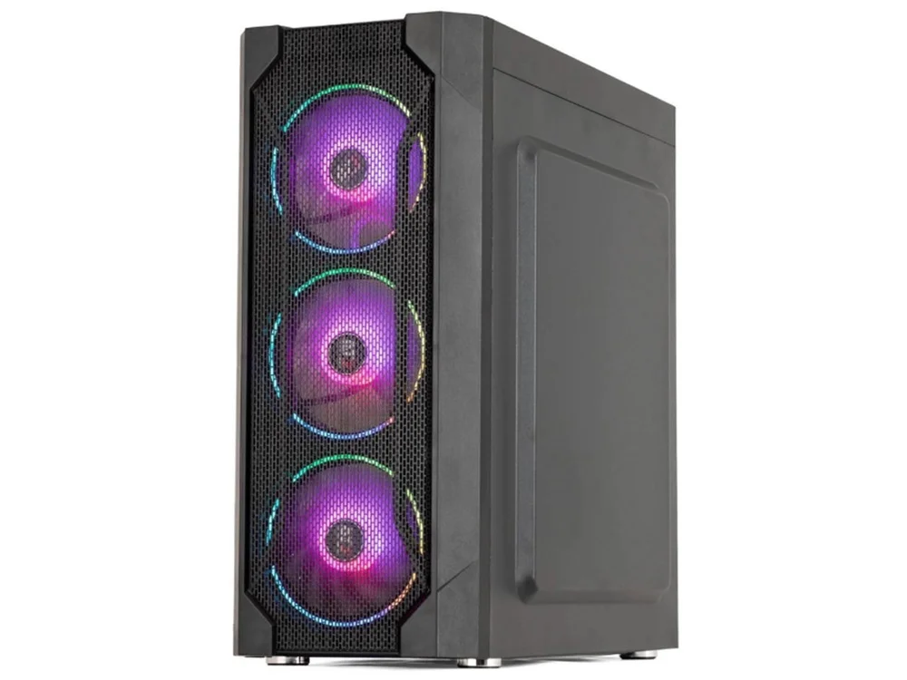 Gabinete Gamer Titan, Preto, Mid Tower, Vidro Temperado, RGB, Com 3 Fans