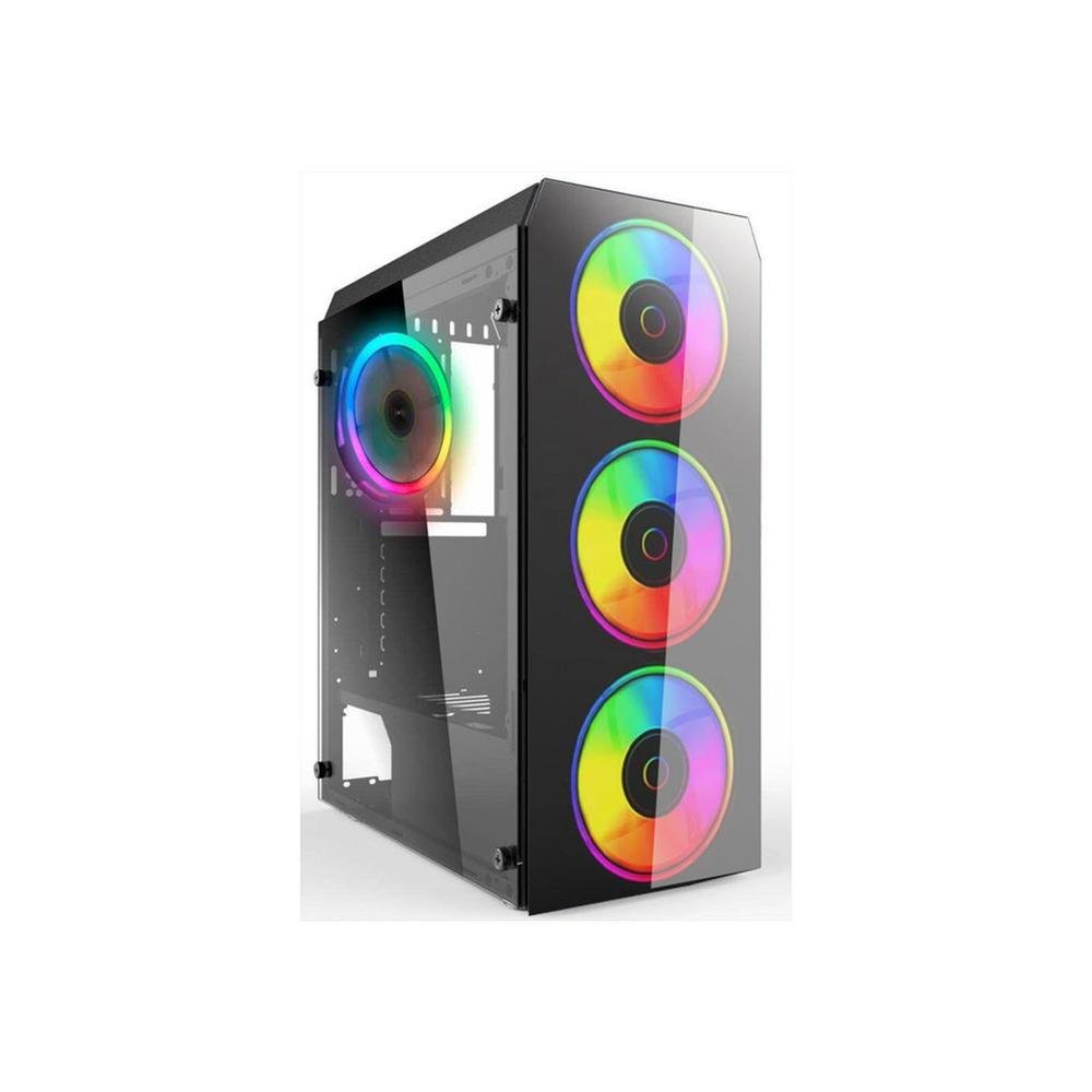Gabinete Gamer Perfect, Preto, Mid Tower, Vidro Temperado RGB, Com 3 Fans
