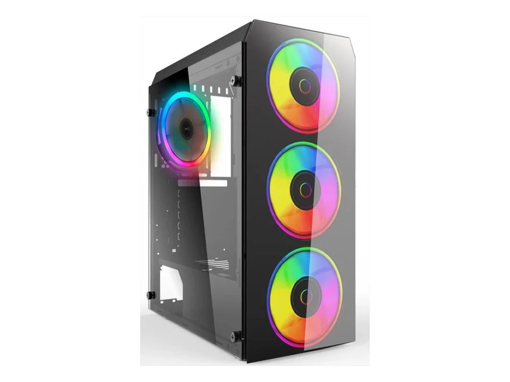 Gabinete Gamer Perfect, Preto, Mid Tower, Vidro Temperado RGB, Com 3 Fans