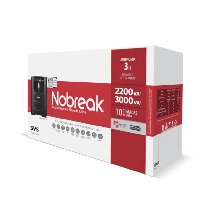 Imagem 3 de 5 do produto Nobreak Sms Upv3000 3kva 27747 Power Vision Bivolt 115v 10 Tomadas