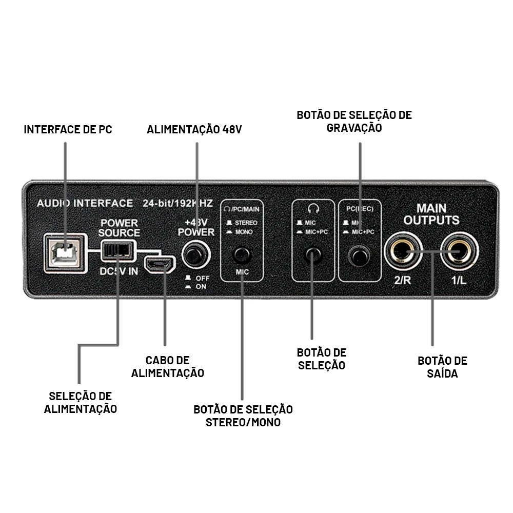 Interface De Áudio Profissonal Teyun Q22 KaBuM