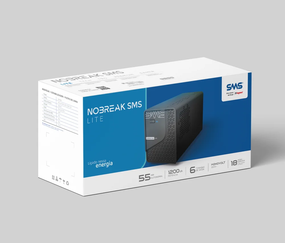 Imagem 3 de 4 do produto Nobreak Sms Lite 1200va, 600w, Bivolt - 29204