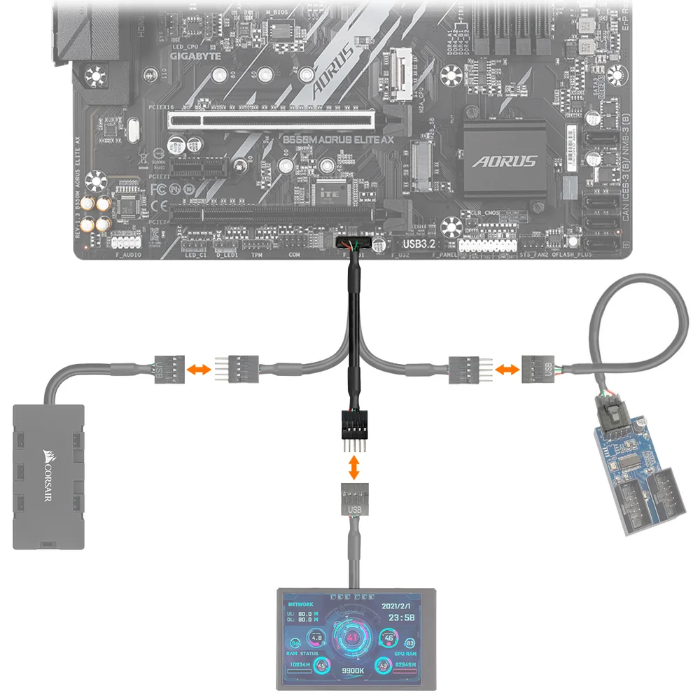 Imagem 2 de 4 do produto Cabo Extensor Usb 2.0, 9 Pinos, Extensão Usb Placa Mãe, 50cm, Macho para Fêmea