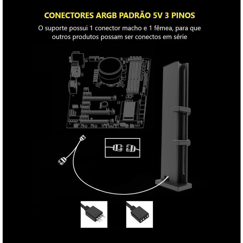 Suporte Placa De Vídeo Infinity, Led, Argb, Infinito 3 Pinos 5v, Vertical, Branco Prateado 7