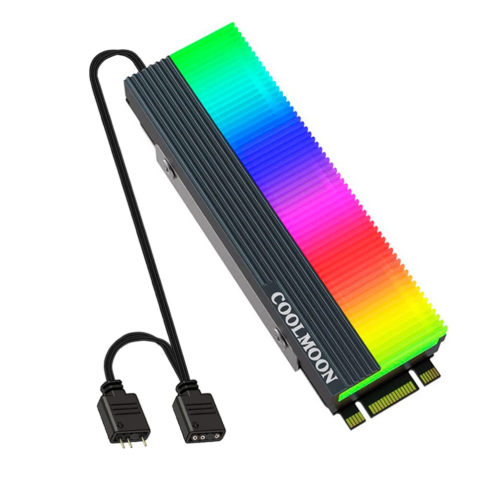 Dissipador de Calor Coolmoon para SSD M2, Nvme, LED, ARGB, 5v, 3 Pinos, Alumínio