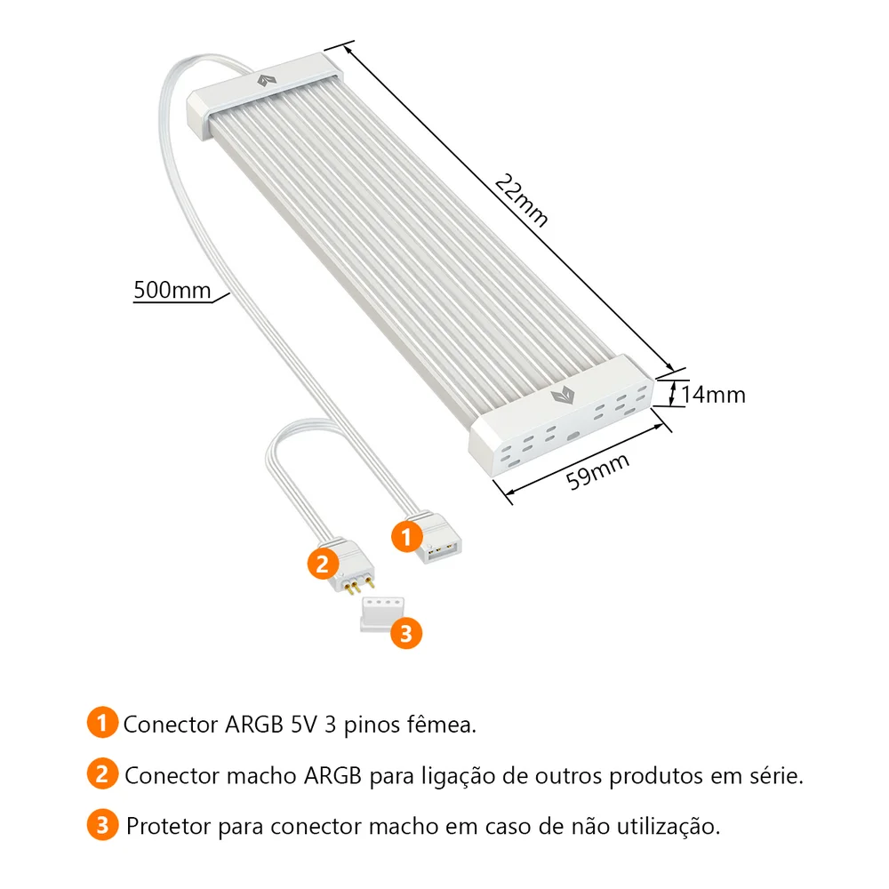 Imagem 3 de 5 do produto Barra de LED Neon, AL200 Coolmoon, ARGB 5V 3 Pinos, Guia Para Esconder Cabos da Fonte, Branco