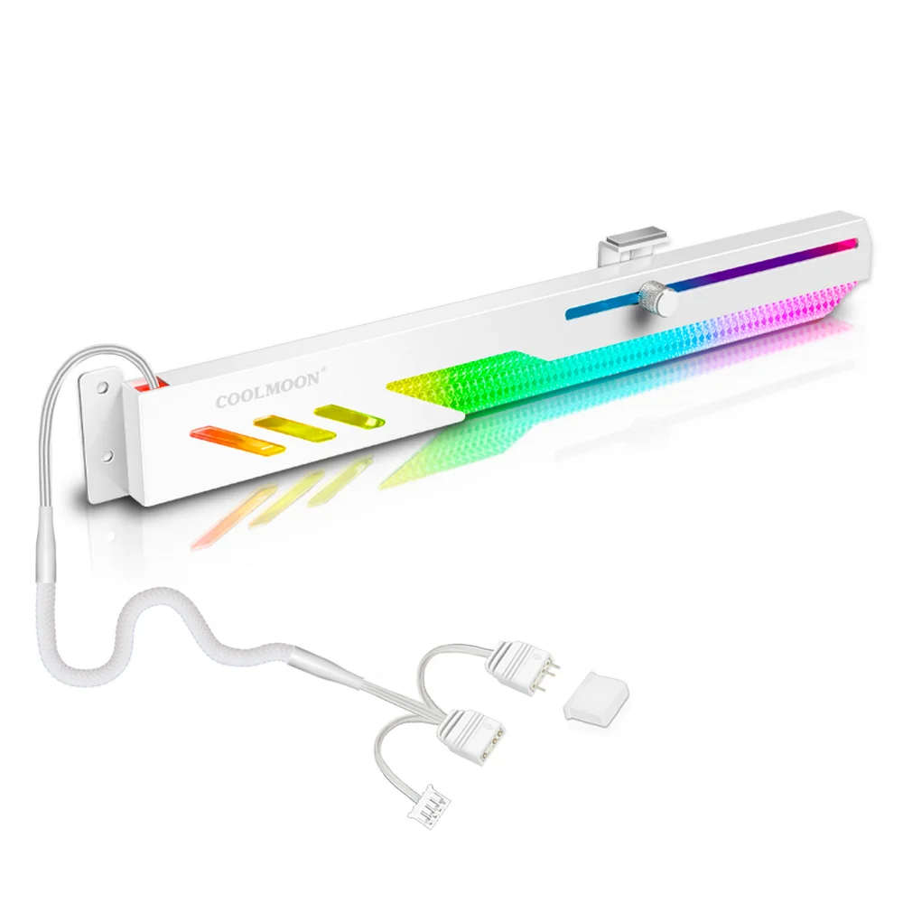 Suporte para Placa De Vídeo Coolmoon, Branco, LED ARGB 5v, 3 Pinos, 280mm, Controlável 4