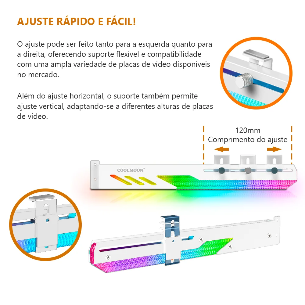 Suporte para Placa De Vídeo Coolmoon, Branco, LED ARGB 5v, 3 Pinos, 280mm, Controlável 5