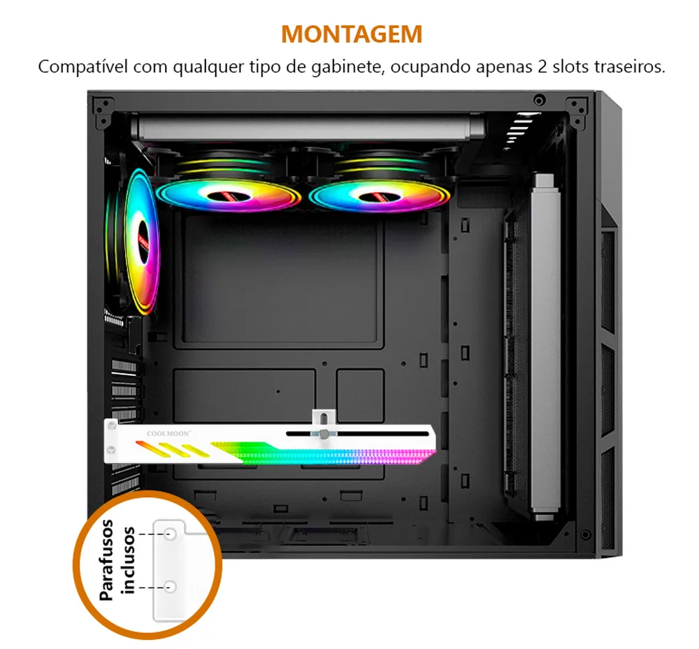 Suporte para Placa De Vídeo Coolmoon, Branco, LED ARGB 5v, 3 Pinos, 280mm, Controlável 8