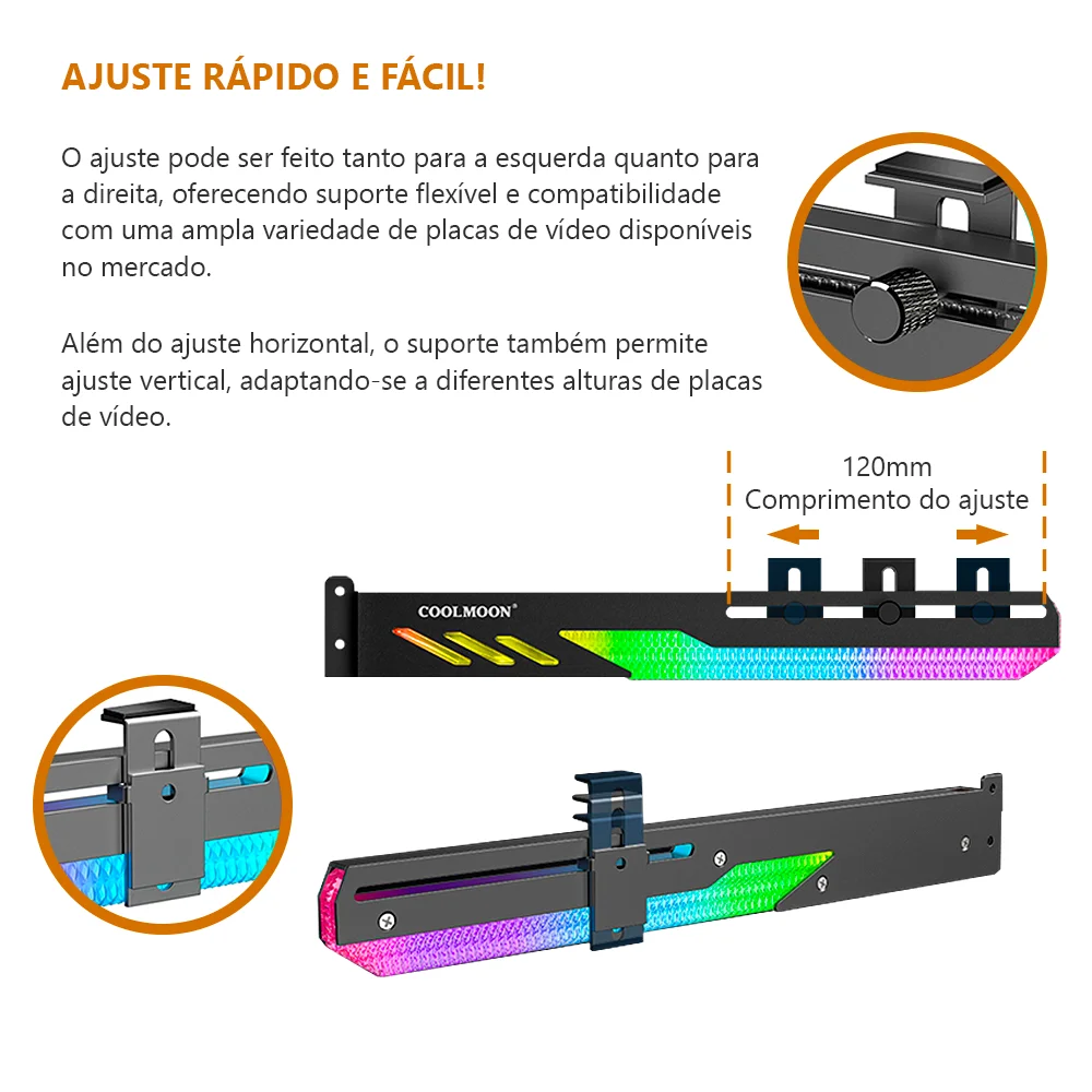 Suporte para Placa De Vídeo Coolmoon, LED ARGB 5V 3 Pinos, 280mm, Preto, Controlável 6