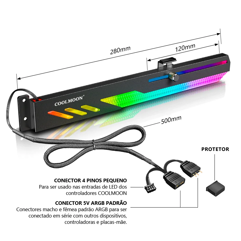 Suporte para Placa De Vídeo Coolmoon, LED ARGB 5V 3 Pinos, 280mm, Preto, Controlável 8