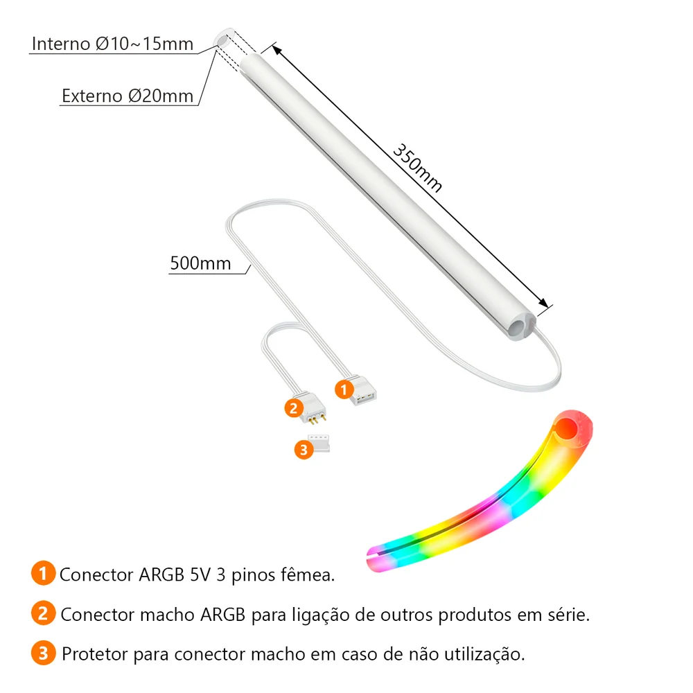 Revestimento Tubo de Water Cooler COOLMOON, ST350, ARGB, LED 5V 3 Pinos, Silicone, 350mm 7