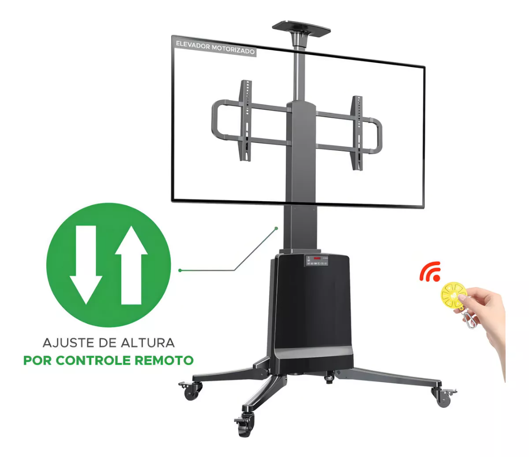Suporte Pedestal North Bayou, Tv 55" A 85", Com Regulagem De Altura Eletrônica, Controle Remoto - Nb-Tw85