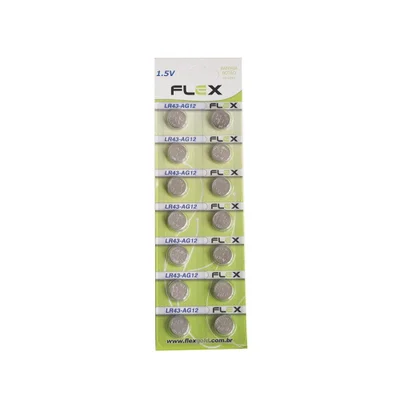 Bateria Botão Alcalina Flex, 1.5v, Cartela Com 14 Unidades - Fx-lr43/ag12