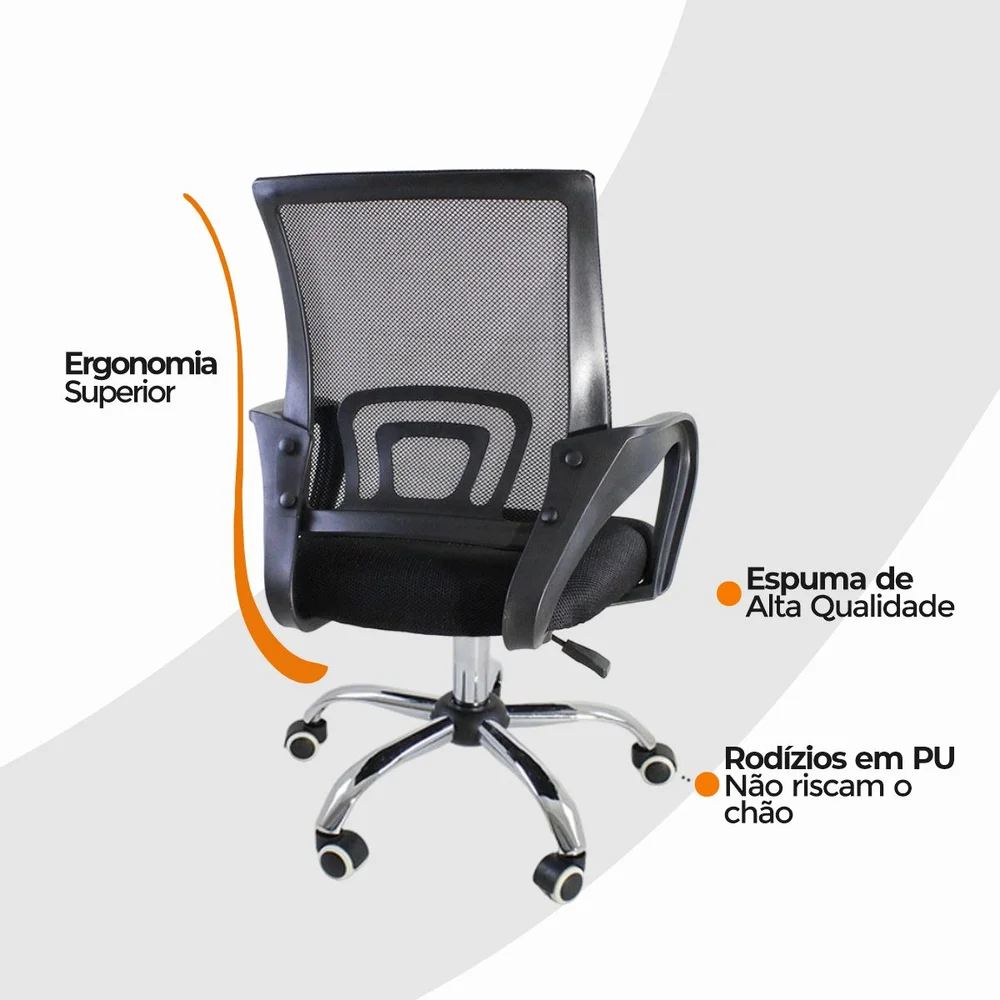 Imagem 4 de 5 do produto Kit 6 Cadeiras De Escritório Begonia, Tela Mesh Ergonômica, Preto