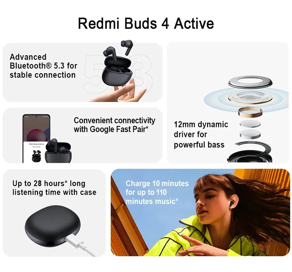 Imagem 3 de 5 do produto Fone de Ouvido Buds 4 Active, Bluetooth, 5.3 - Preto