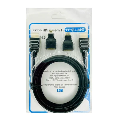 Cabo HDTV It Blue 4 Em 1, Compativel Com HDTV, MINI, MICRO, A Para D