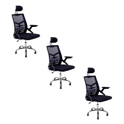 Kit 3 Cadeiras De Escritório Diretor Relax Ergonômica, Preto