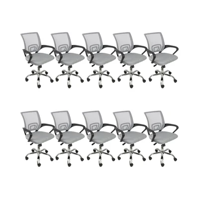 Kit 10 Cadeiras De Escritório Begonia Mesh Ergonômico, Cinza